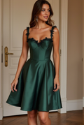 Green Cocktail Dress – Lace-Up Back & Lace Straps
