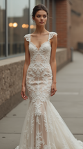 Exquisite Lace Mermaid Wedding Dress with Plunging Neckline and Open Back