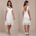 Elegant Tea-Length Wedding Dress with Lace Sleeves and Illusion Tulle Skirt