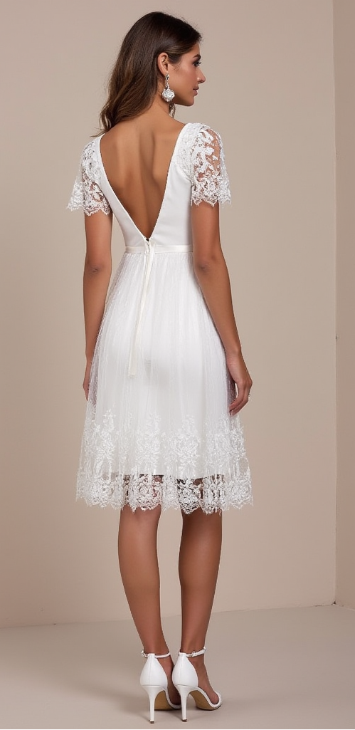 Elegant Tea-Length Wedding Dress with Lace Sleeves and Illusion Tulle Skirt