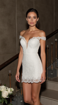 Chic Off-Shoulder Lace Mini Wedding Dress with Illusion Back