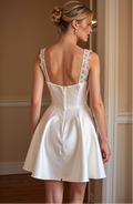 Short Satin Wedding Dress - Lace Straps & Sweetheart Neckline