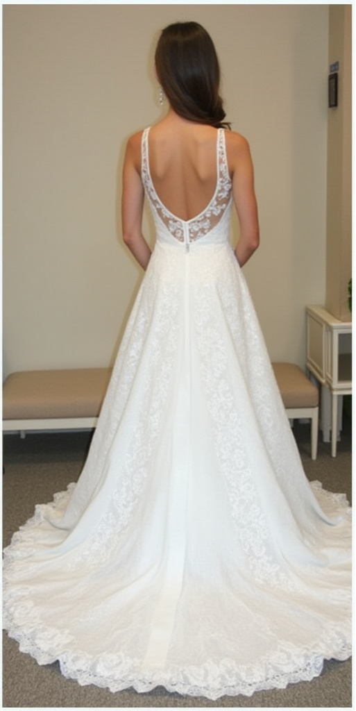 Classic A-Line Lace Wedding Dress with Plunging Neckline and Open Back