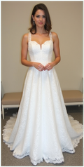 Classic A-Line Lace Wedding Dress with Plunging Neckline and Open Back