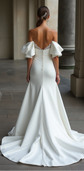 Modern Satin Mermaid Wedding Dress with Lace Corset and Statement Sleeves
