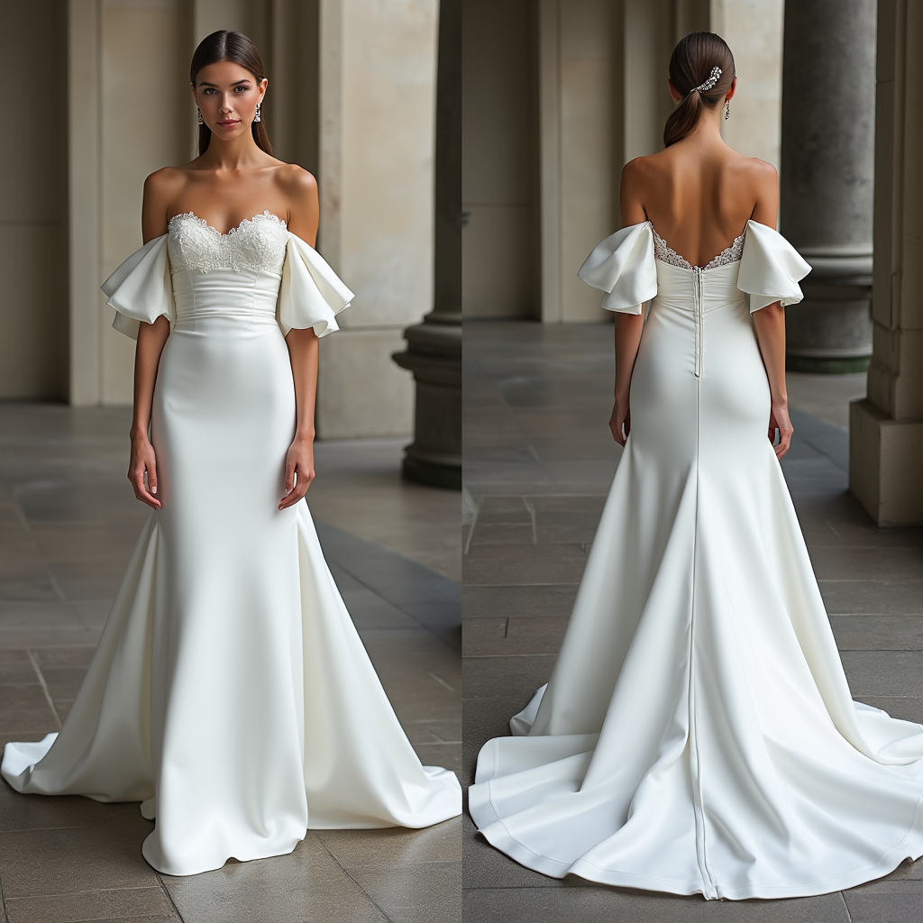 Modern Satin Mermaid Wedding Dress with Lace Corset and Statement Sleeves
