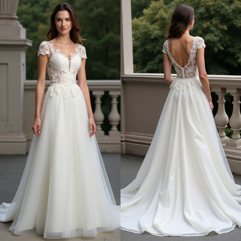 Romantic A-Line Wedding Dress with Illusion Lace Bodice and Flowing Tulle Skirt