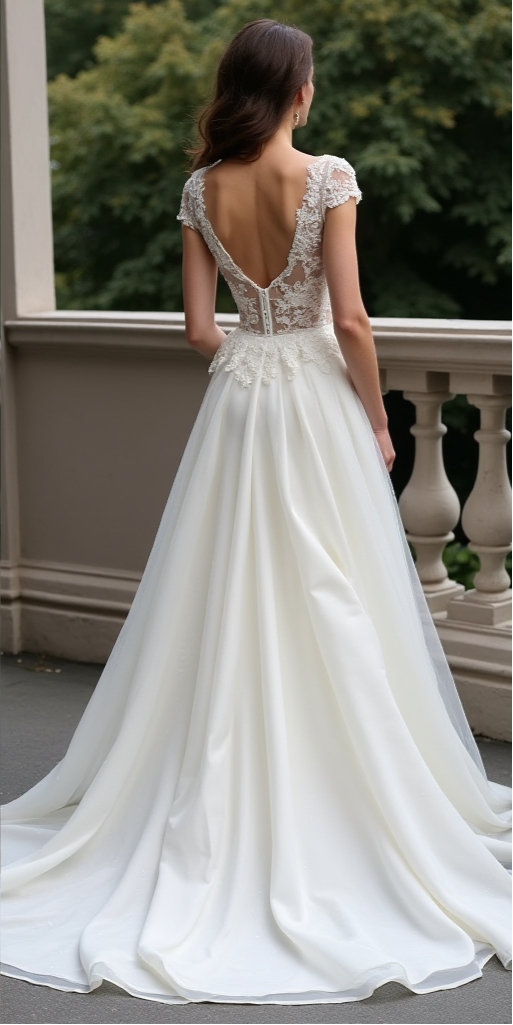 Romantic A-Line Wedding Dress with Illusion Lace Bodice and Flowing Tulle Skirt