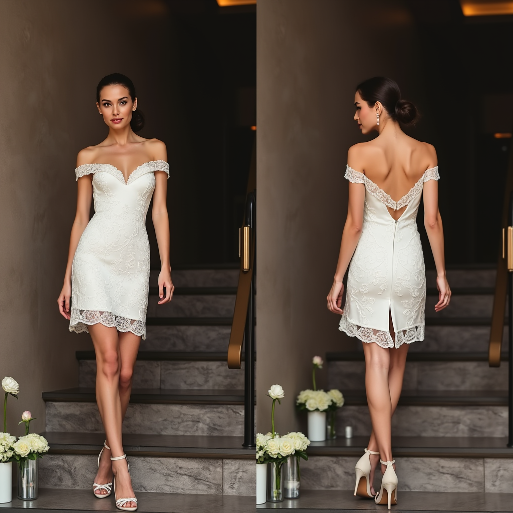 🔹 Mini wedding dress | فستان زفاف قصير | Vestido de novia corto
🔹 Off-shoulder bridal gown | فستان زفاف بأكمام مكشوفة | Vestido de novia off-shoulder
🔹 Lace satin wedding dress | فستان زفاف دانتيل وساتان | Vestido de novia de encaje y satén
🔹 Civil wedding dress | فستان زفاف للحفلات المدنية | Vestido de novia para boda civil
🔹 Sexy mini bridal gown | فستان زفاف قصير جريء | Vestido de novia corto sexy