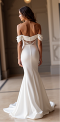 Ethereal Off-the-Shoulder Satin Wedding Gown with Lace Back