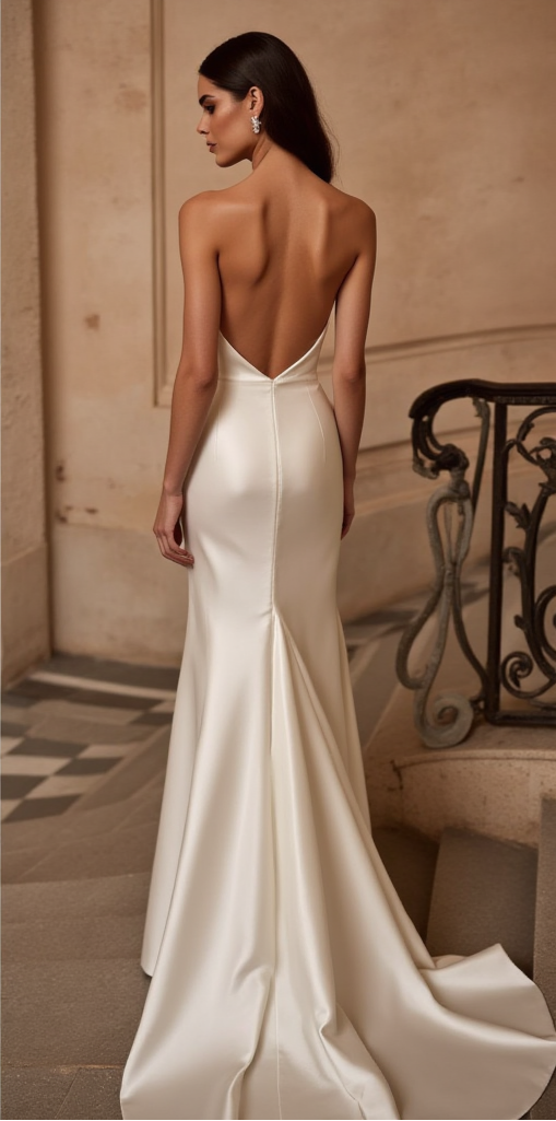 Modern Satin Wedding Dress with Draped Cowl Neck, Lace Slit, and Flowing Train