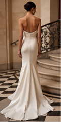Glamorous Satin and Lace Wedding Gown with Sleek Open Back