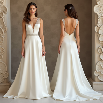 Romantic Chiffon Wedding Dress with Illusion Lace – High-Couture Gown | فستان زفاف عصري من الشيفون والدانتيل الفاخر | Vestido de Novia de Alta Costura con Encaje