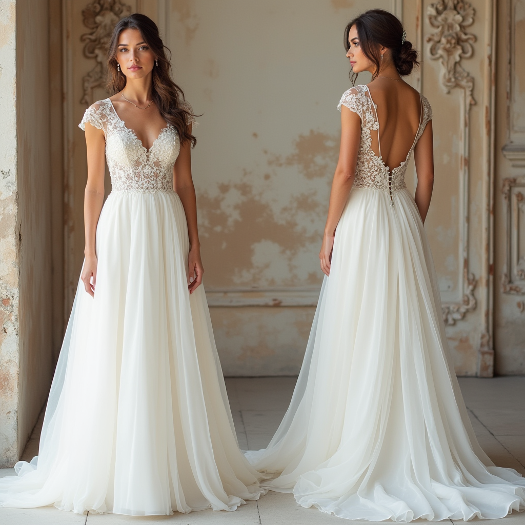 Ethereal Lace & Chiffon Wedding Dress – Luxury Bridal Gown | فستان زفاف أنيق من الشيفون والدانتيل | Vestido de Novia de Encaje y Chifón