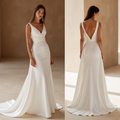 Classic V-Neck Bridal Gown – Sleek Ivory Satin Elegance