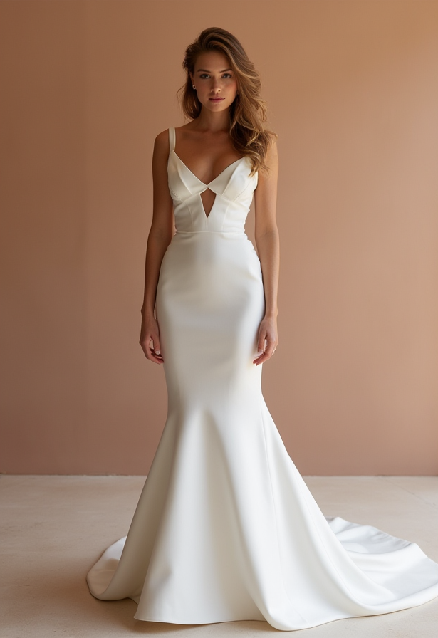 Ivory Mermaid Wedding Dress – Cut-Out Bodice & Sleek Fit