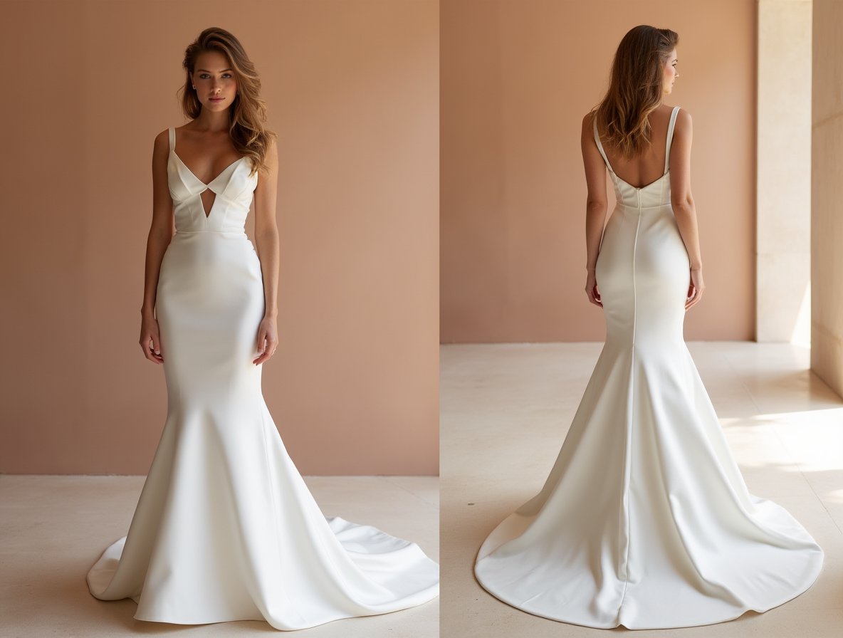 Ivory Mermaid Wedding Dress – Cut-Out Bodice & Sleek Fit