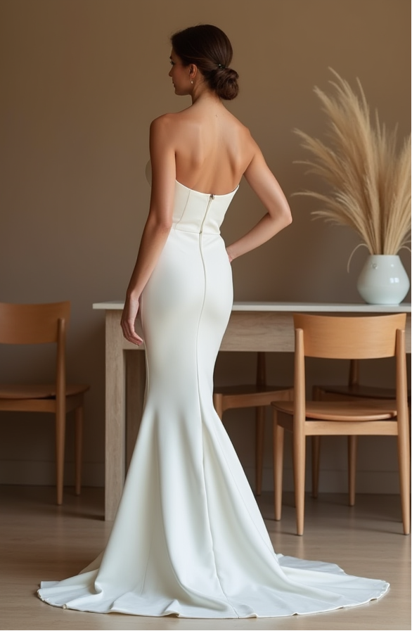 
Fitted Strapless Wedding Gown – Sleek Satin & Modern Elegance
