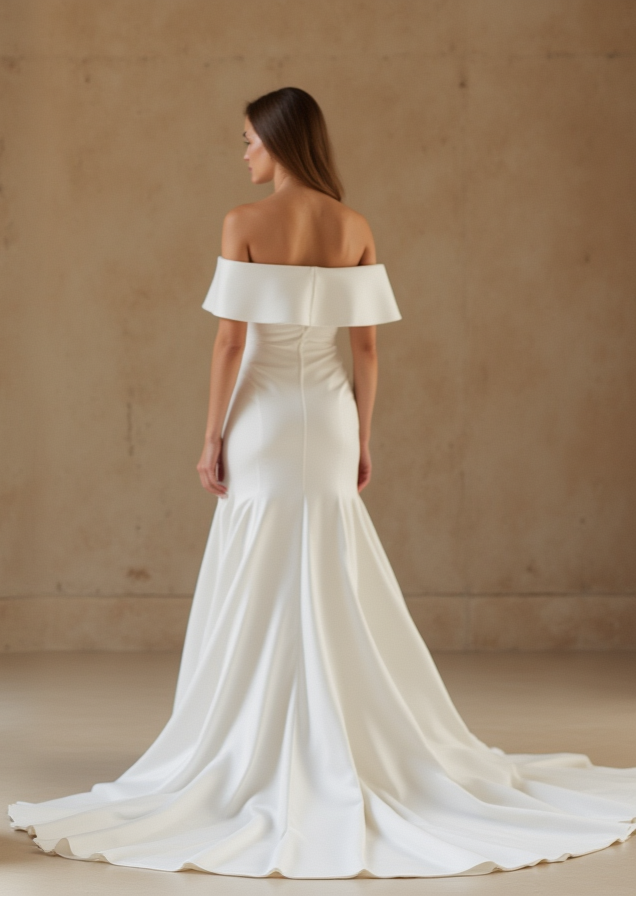 Long Sleeve A-Line Wedding Gown – Deep V-Neck with Belt Detail
