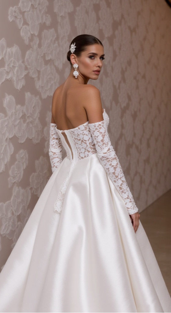 Regal Romance: Off-the-Shoulder Satin and Lace Ball Gown