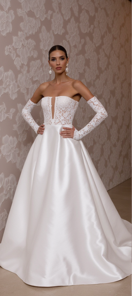 Regal Romance: Off-the-Shoulder Satin and Lace Ball Gown