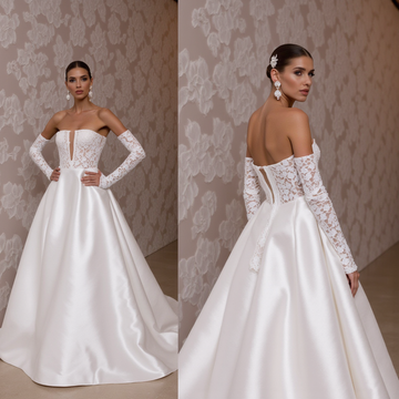 Regal Romance: Off-the-Shoulder Satin and Lace Ball Gown