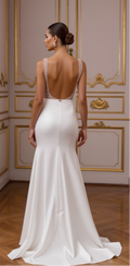 Modern Sheer Bodice Wedding Dress with Thigh-High Slit and Deep V-Neckline