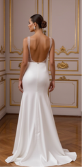 Modern Glamour: Sleek Satin & Sheer Crystal Bodice Gown
