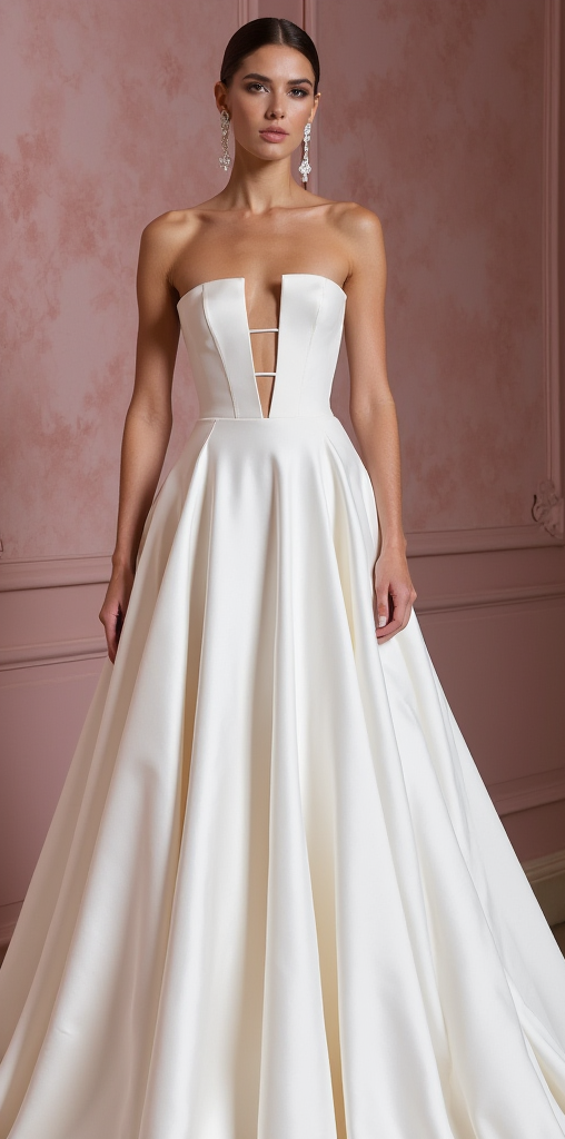 Timeless Elegance: Modern Strapless Satin Ball Gown