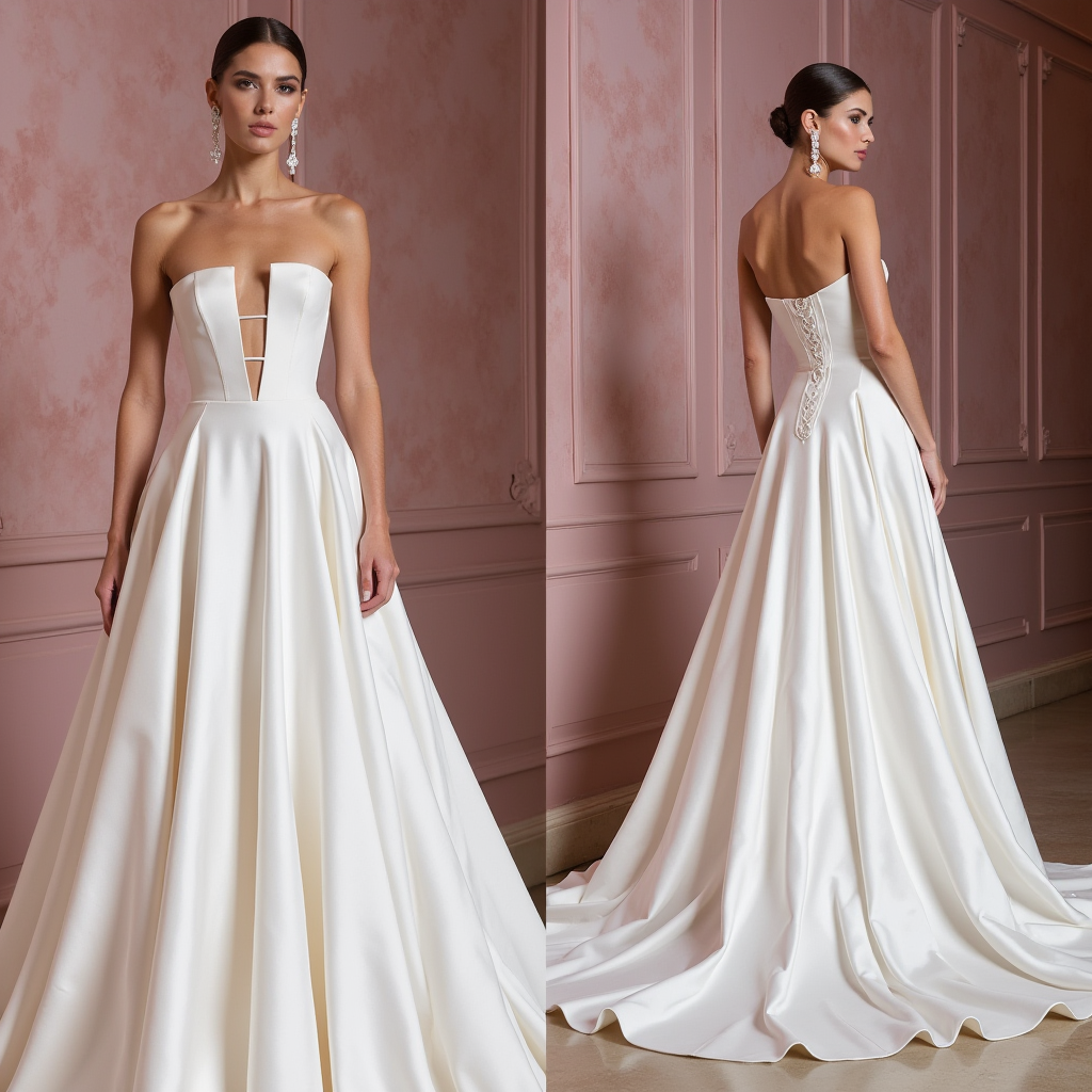 Timeless Elegance: Modern Strapless Satin Ball Gown