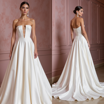 Timeless Elegance: Modern Strapless Satin Ball Gown