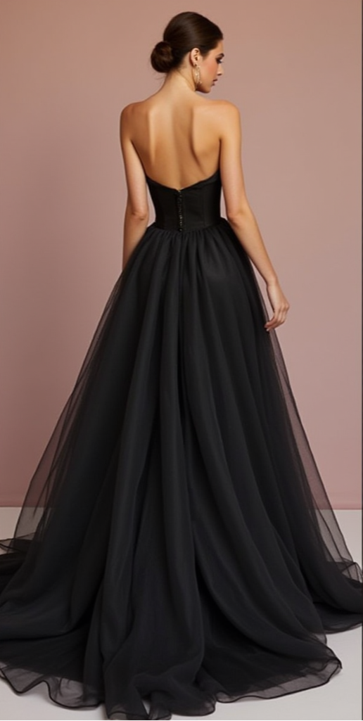 Black Strapless Tulle Wedding Dress with Sweetheart Neckline