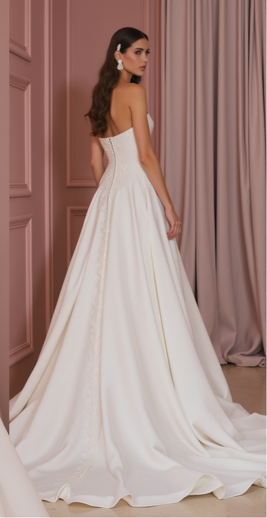 Timeless Strapless Ballgown Wedding Dress with Plunging Neckline & Flowing Train