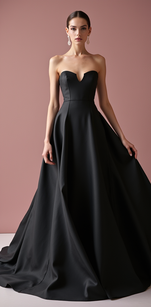 Black Strapless A-Line Wedding Dress with Sweetheart Neckline