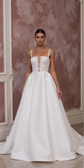 Modern Ball Gown Wedding Dress with Lace Corset Bodice and Satin Skirt