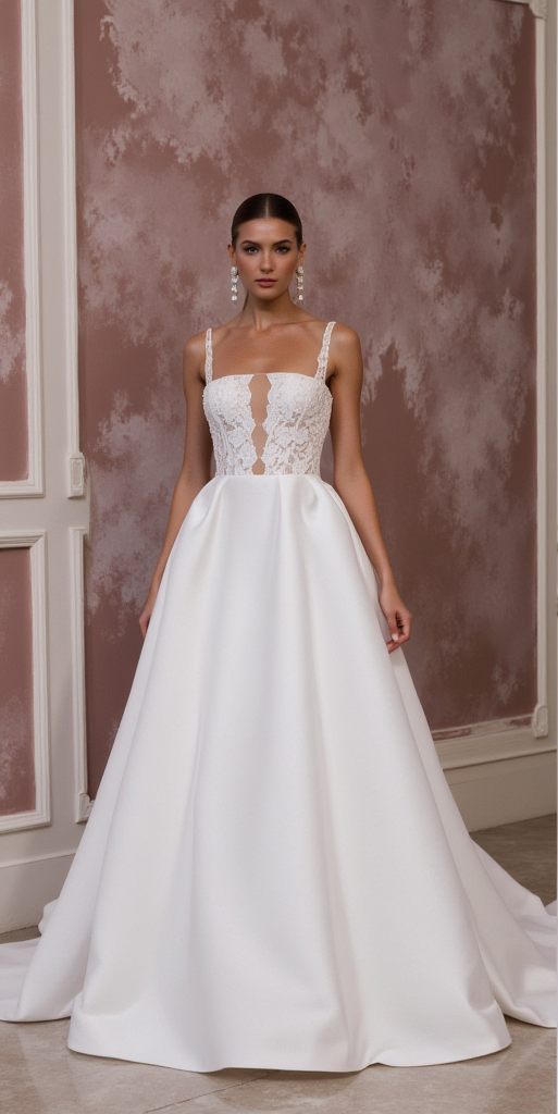 Modern Ball Gown Wedding Dress with Lace Corset Bodice and Satin Skirt