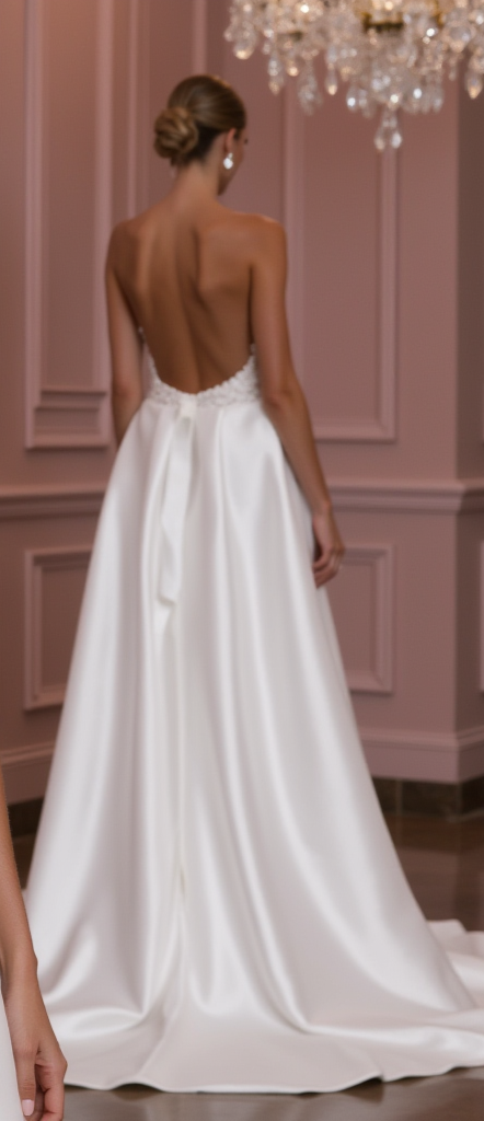 Elegant Strapless Wedding Gown with 3D Floral Bodice and Flowing Satin Skirt