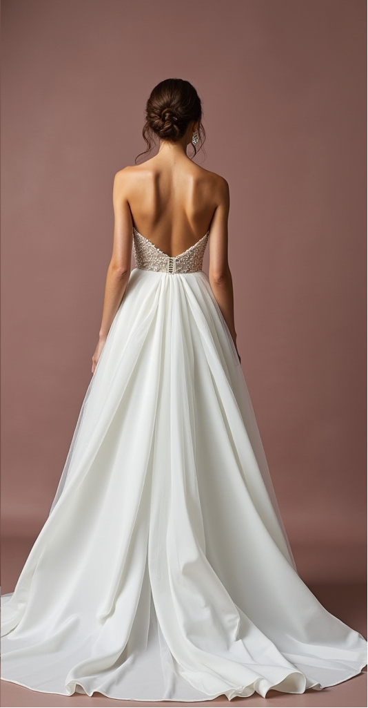 Strapless A-Line Wedding Dress with Beaded Bodice and Flowing Skirt