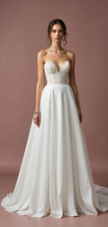 Strapless A-Line Wedding Dress with Beaded Bodice and Flowing Skirt