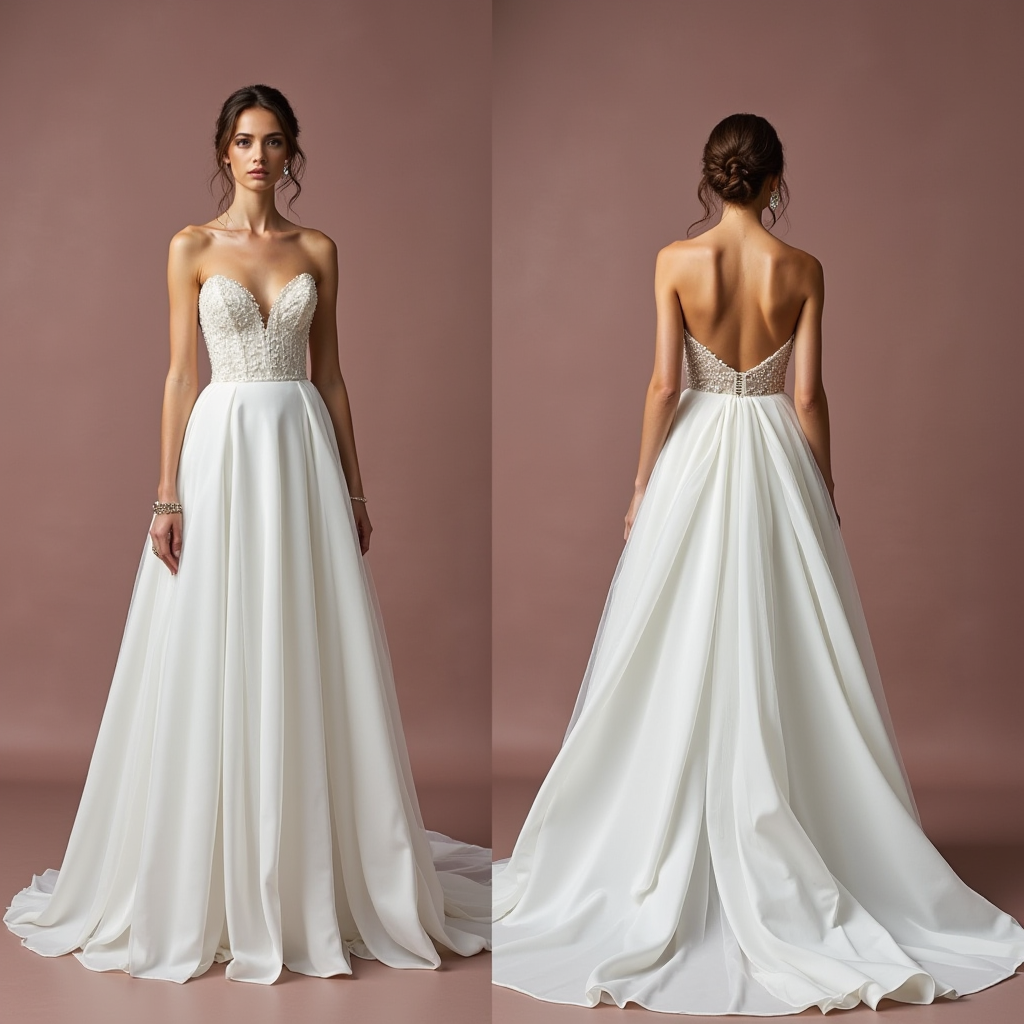 Strapless A-Line Wedding Dress with Beaded Bodice and Flowing Skirt
