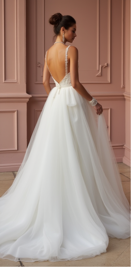 Luxury Tulle Wedding Dress with Beaded Straps and Sweetheart Corset Bodice